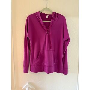 Marika Purple Hoodie Lace Up Pullover Sweatshirt Athleisure Womens Medium